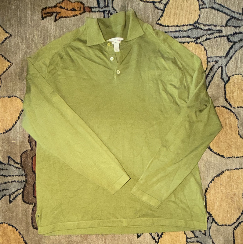 Tommy Bahama Men's L Long Sleeve Polo Shirt Green Solid Collared Button Logo