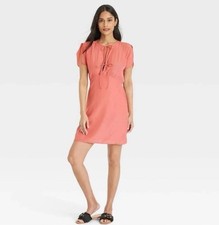 Universal Thread Dress Womens Large Pink Tie Front Flutter Short Sleeve Mini