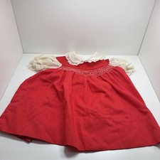 Vintage Polly Flinders Smocked Dress Infant 12 Months Red  White Short Sleeve