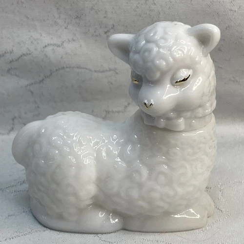 Vintage Avon Lamb Perfume Bottle White Milk Glass Nursery Figurine