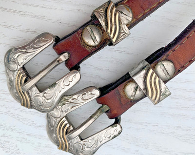 CIRCLE Y Horse Show Headstall VINTAGE Engraved Alpaca Silver BRIDLE BUCKLE SETS