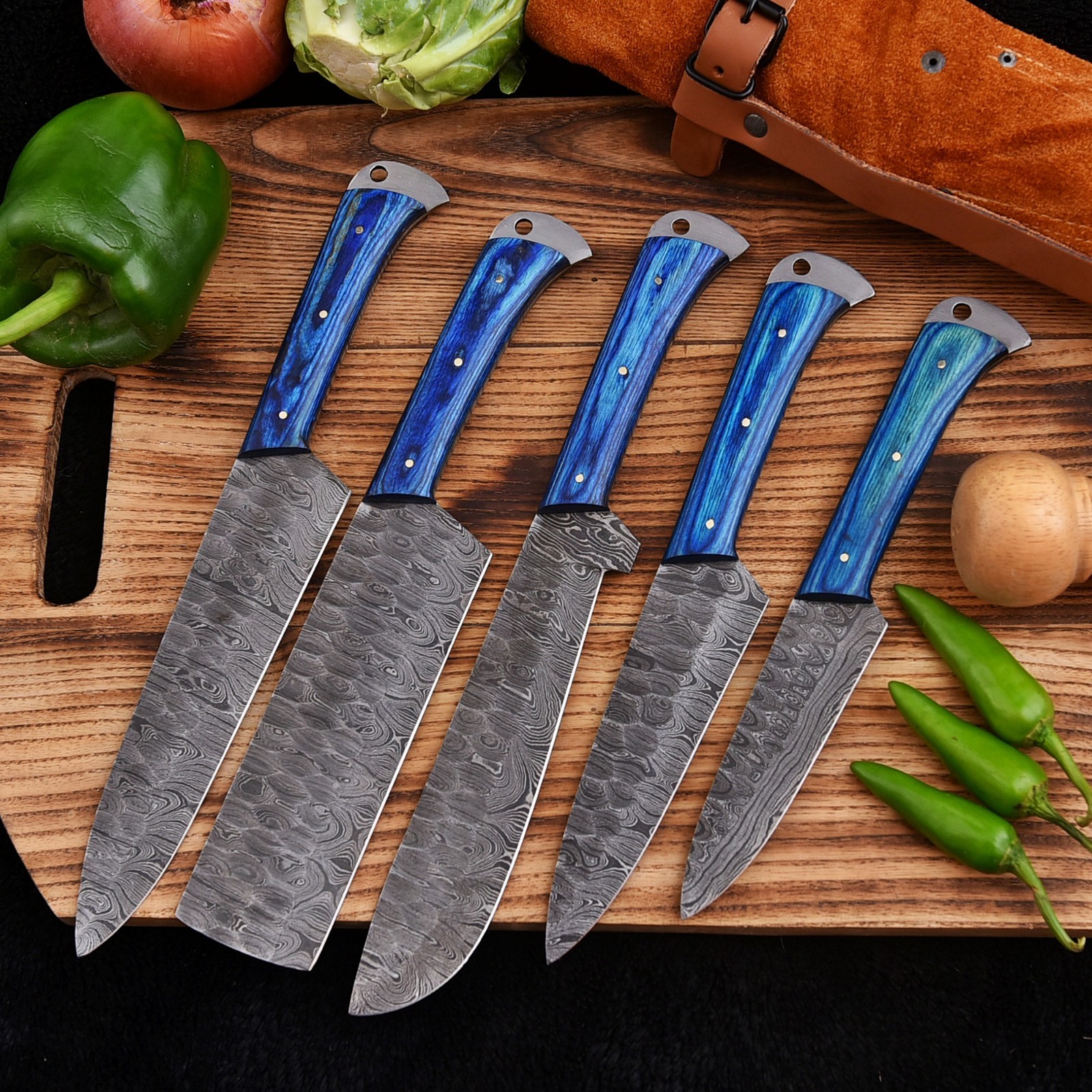 Couteaux de cuisine Damas fait main avec étui en cuir, le cadeau idéal pour chef