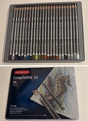 New Derwent Graphitint 24 Tinted Graphite Pencils Tin Vibrant Watercolor Shades