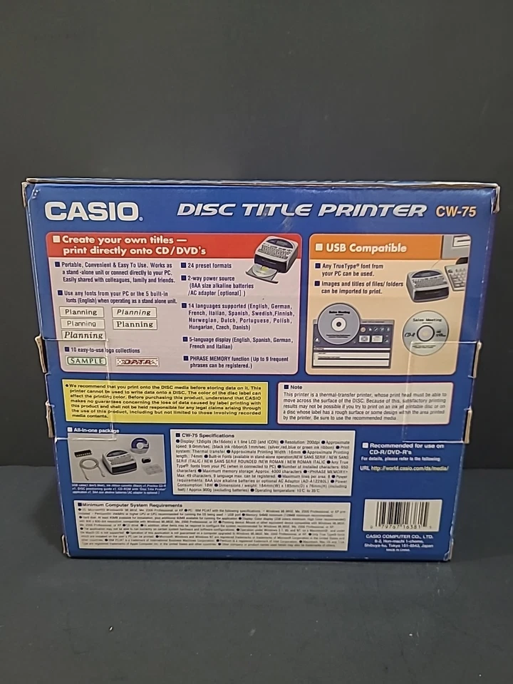 Casio CW-75 USB Direct CD/DVD Disc Title Printer with QWERTY Keyboard - NEW - Image 2 of 4