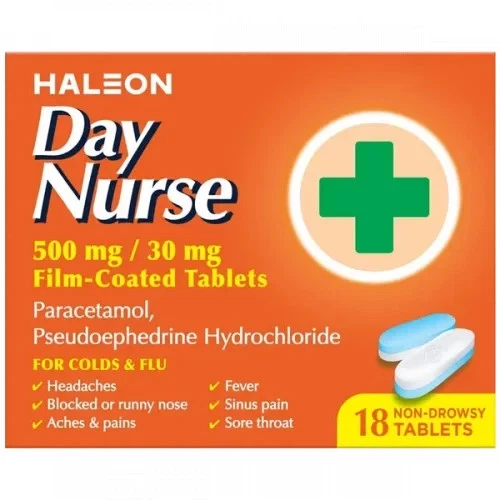 GSK Day Nurse 18 Tablets 500mg/30mg Film-Coated Tablets (Max 1 Per Order)