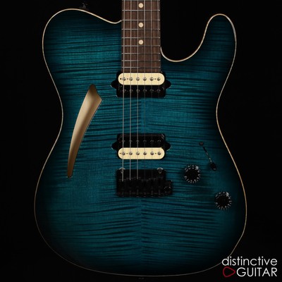 SUHR  MODERN T CUSTOM T STYLE TRANS TEAL BURST 2 PICKUPS 5 WAY FLAME TOP