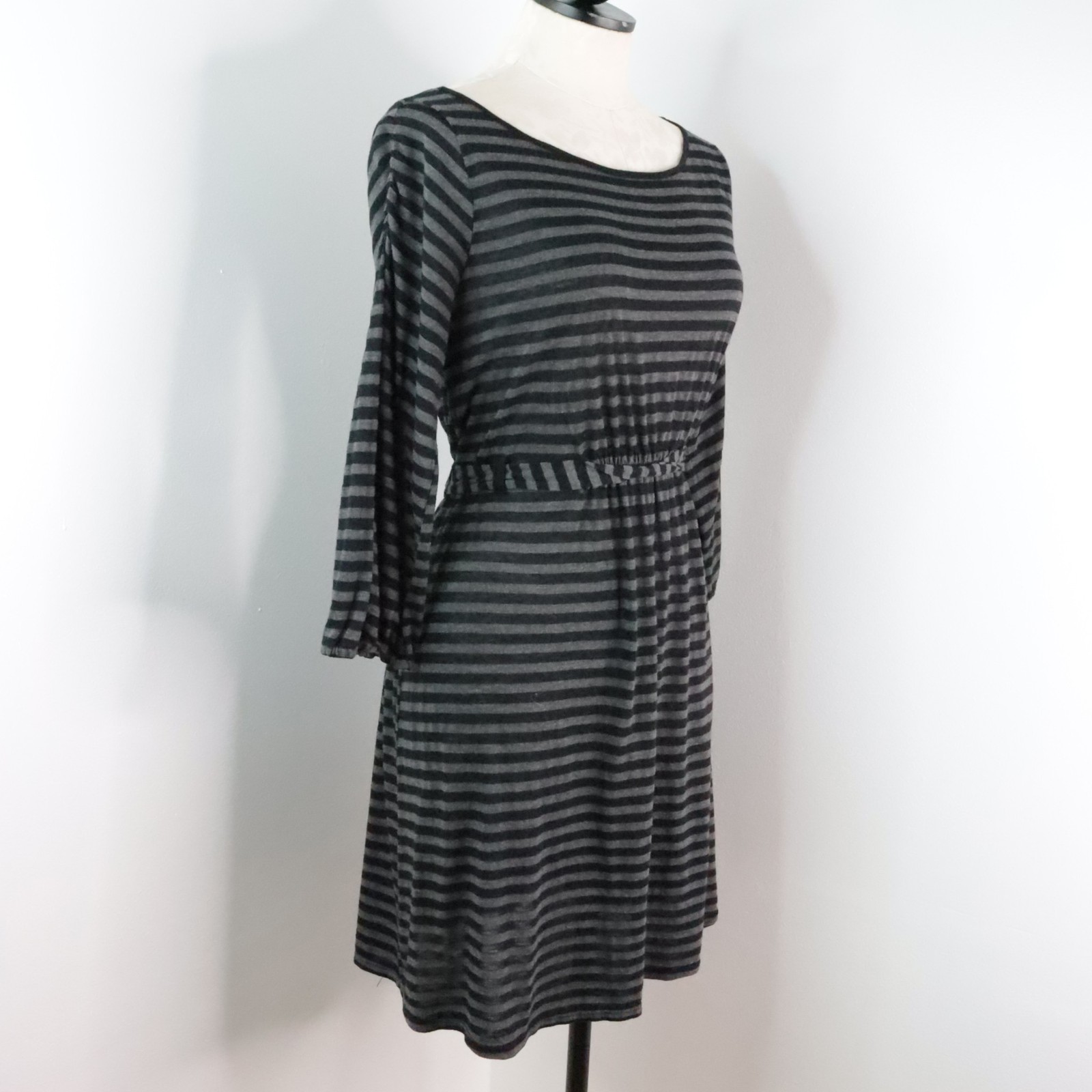 Ella Moss Women's L Gray Black Striped Semi-Sheer Long Sleeve Emo Skater Dress