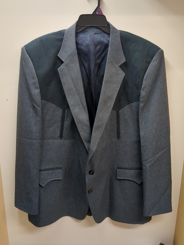 Circle S 52R Black Sueded Gray Western Yoke Mens Blazer Sport Coat Suit Jacket