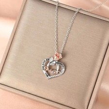 Fashion Rose Flower Pendant Necklace Crystal Silver Plated Necklace for Women US