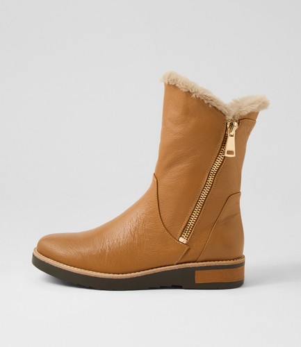 New Django & Juliette Rhemy Dark Tan Natural Leather Fur Ankle Boots Womens S... - Picture 1 of 5