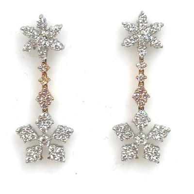 18K Diamond Snowflake Dangle Earrings Two-Tone Gold