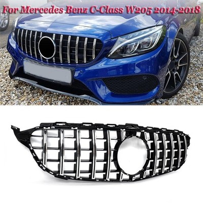 For Mercedes C-Class W205 C205 C300 C43 Chrome+Black GTR Style Grille 2015-2018