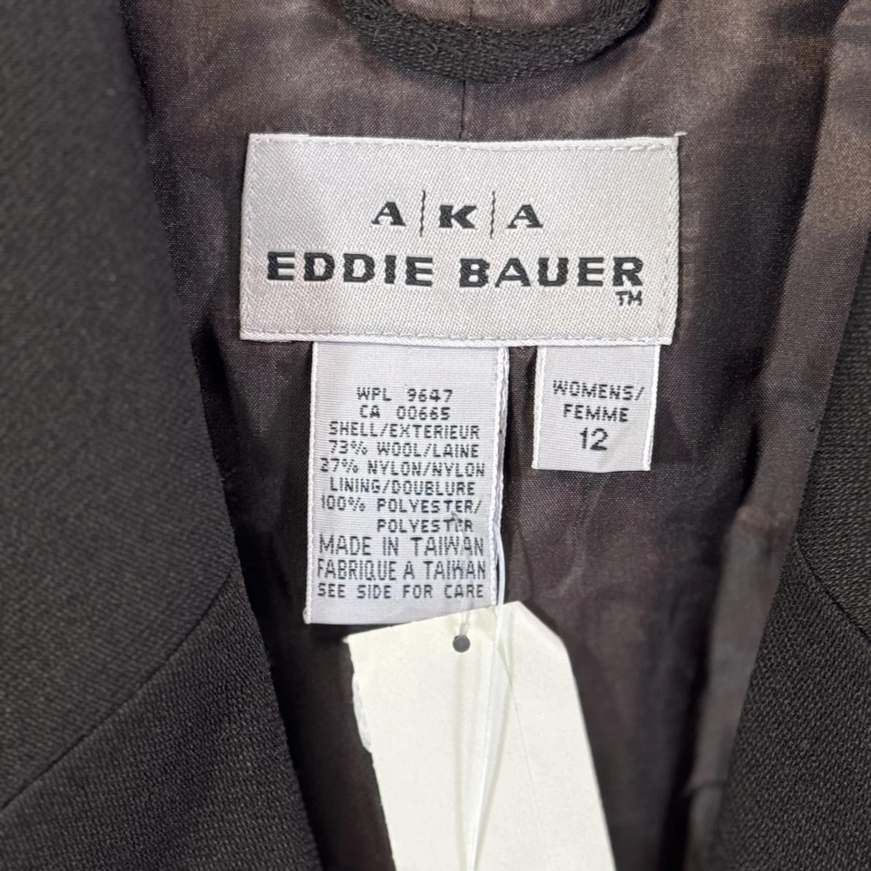 Blazer Eddie Bauer para mujer 12 negro mezcla de lana forrado botón delantero chaqueta ropa de trabajo Foto 3 de 4