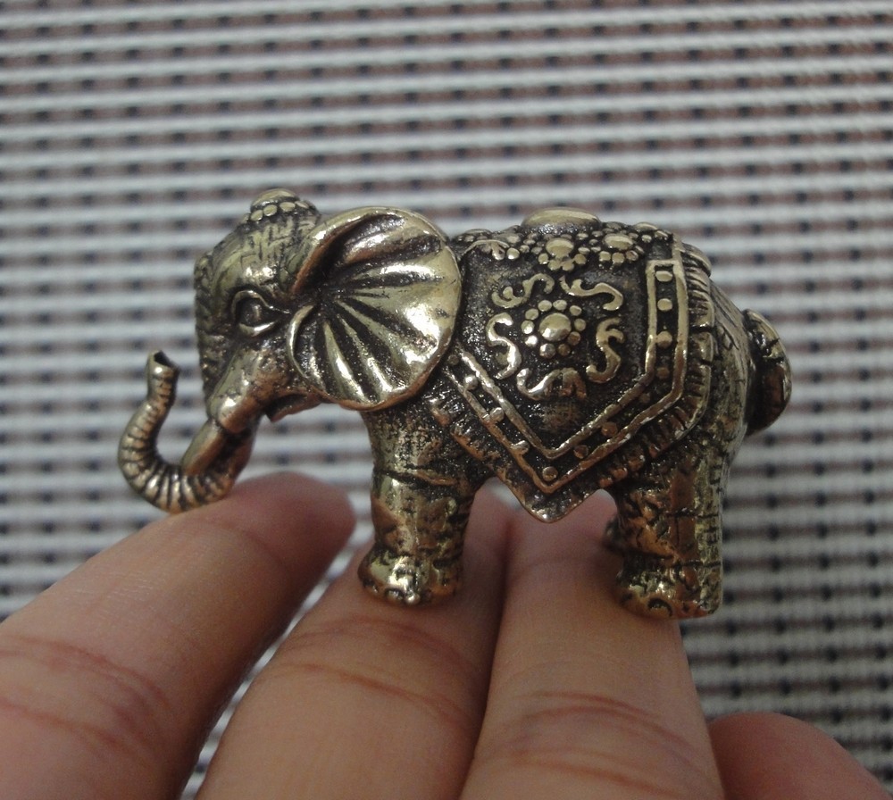 Solid Brass Metal Elephant Figurine Vintage Style Statue FengShui Home Decor