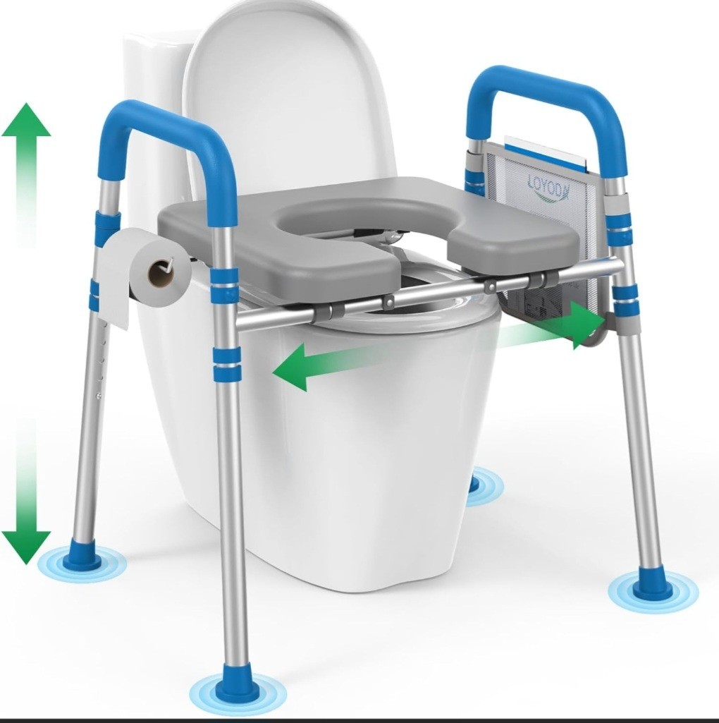 Loyoda Raised Toilet Seat & Handles With Padded Seat 500lbs, Fits Any Toilet