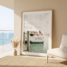 Vintage Yacht Wall Art Nantucket Coastal Print Nautical Decor Poster