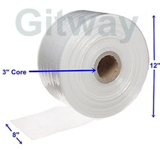 8" x 2150' Clear Poly Tubing Tube Plastic Bag Polybags Custom Bags on a Roll 2ML