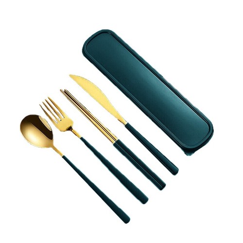 6pcs/set Cutlery Set Stainless Steel Spoon Fork Knife Chopsticks Travel Box Bag - Picture 13 of 16