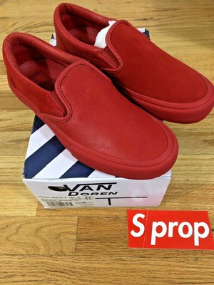 solid red vans slip ons