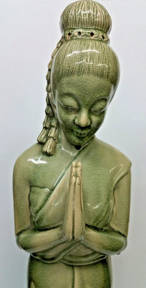 Figura de mujer de pie de porcelana esmaltada Celadon coreana alta 31 1/2"" Foto 3 de 4