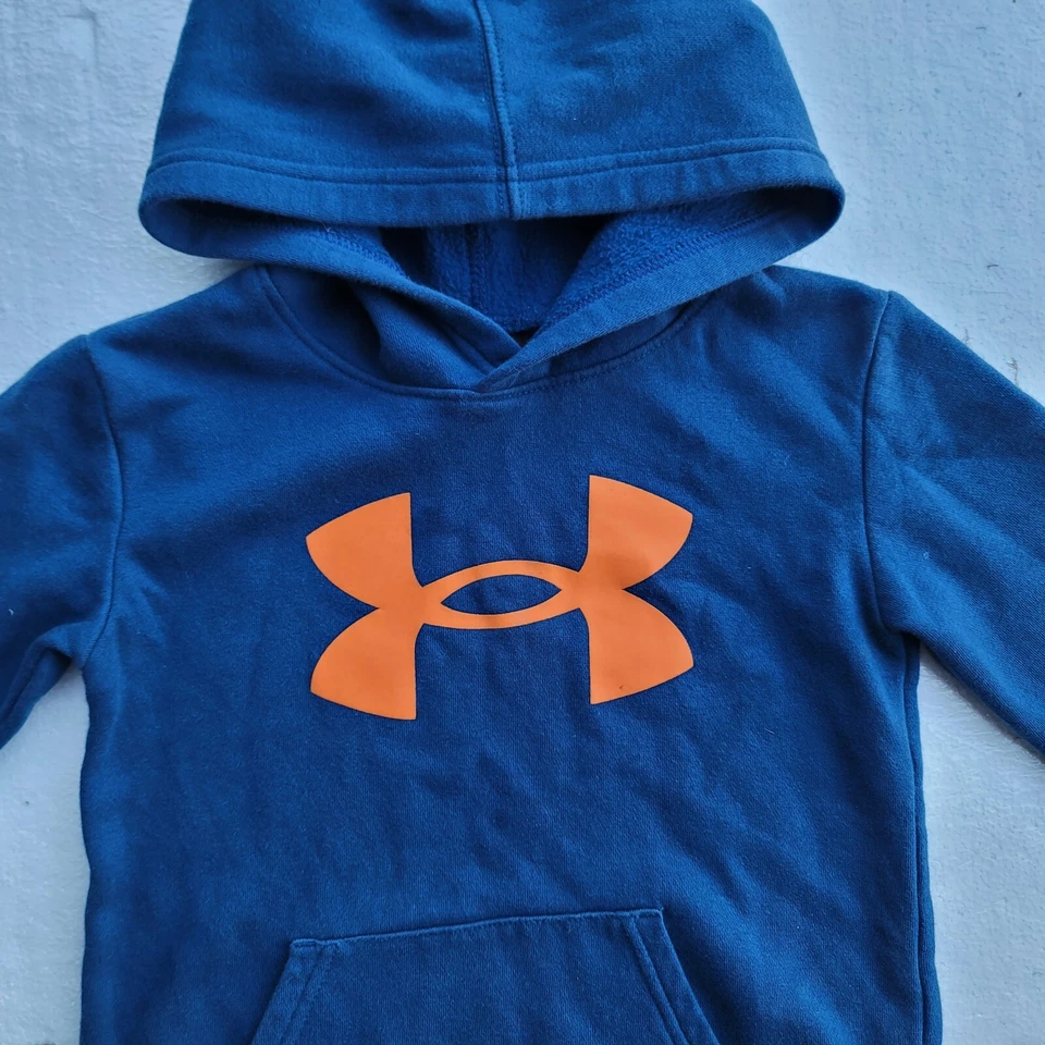 Boys Under Armour Big Logo Pullover Hoodie Blue Orange - Size 6 - Image 2 of 4
