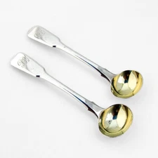 English Master Salt Spoons Pair Eley Fern Chawner Sterling Silver 1811 Mono