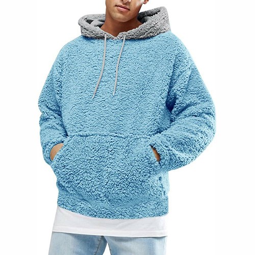 Mens Fluffy Fleece Sweatshirt Hooded 
