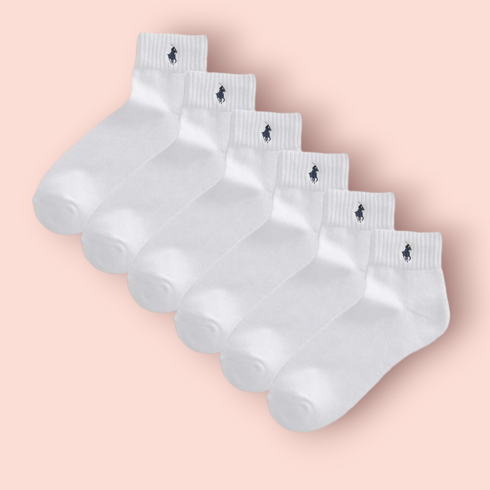 Polo Ralph Lauren Calze Bianche 6 Paia Calzini Uomo Quarto Crew Sport Navy Pony