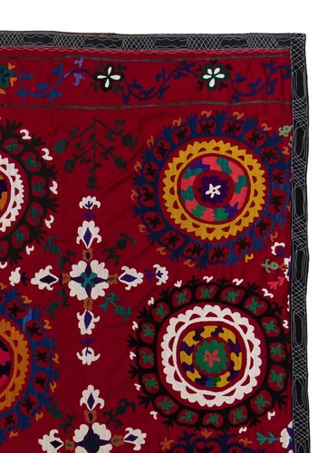 6.4x8.4 Ft Silk Embroidery Bed Cover, Burgundy Red Throw, Vintage Wall Hanging - 第 3/5 張圖片