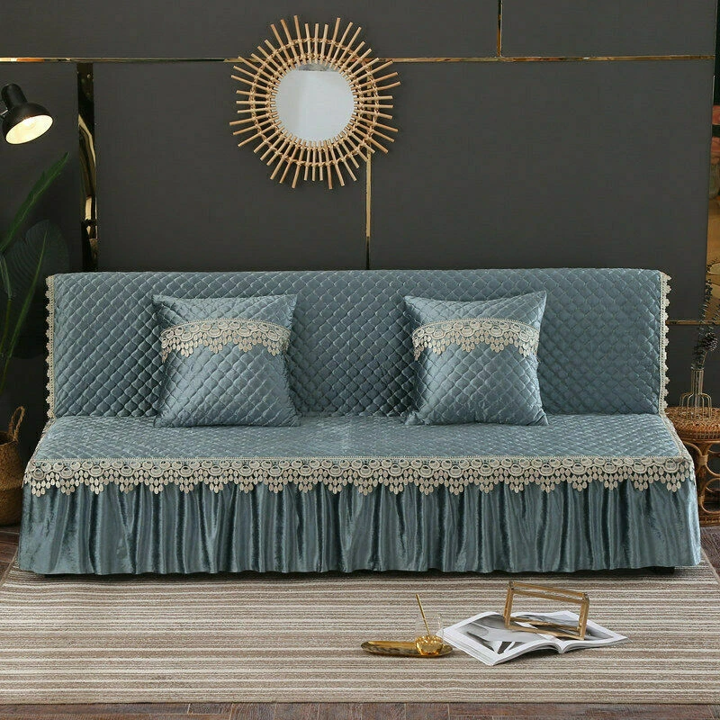 Funda de sofá cama de terciopelo sin brazos acolchada de encaje suave plegable funda para sofá Europa Foto 2 de 4