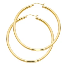 Ioka - 14K Gold 3mm Thickness Plain Hoop Hinged Earrings