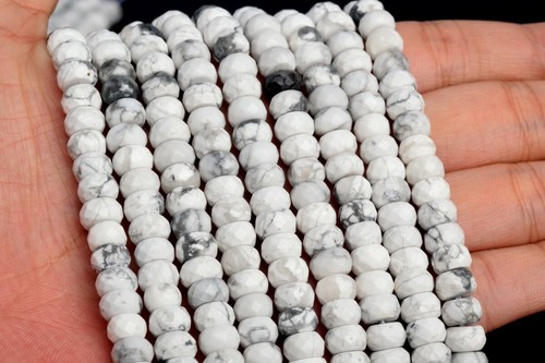 8x5MM White Natural Howlite Grade AAA Faceted Rondelle Gemstone Loose Beads 15" - Foto 3 di 3