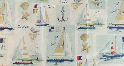 Sailing Seashore Patchwork Vinyl Flannel Back Tablecloth 60 Round - Picture 3 of 4