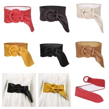 Women's Solid Plain Pin Buckle Faux Leather Belt Wide Dress Corset Waistband