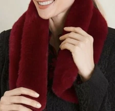 Chico's FAUX FUR PULL THROUGH SCARF Red Cranberry Cold Weather Winter NWT $70