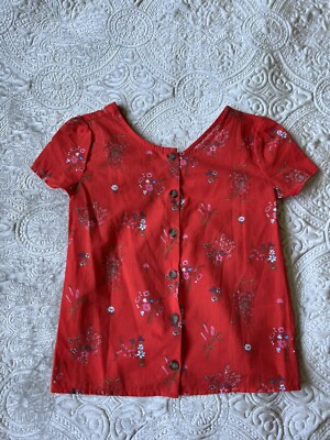 LC Waikiki Girls Red Floral Hawaiin Short Sleeve Top Sz 9-10 NWOT