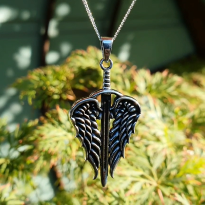 St Michael Winged Sword Pendant 925 Sterling Silver Archangel 