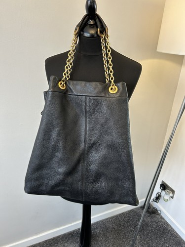 Dolce & Gabbana D&G Black Leather Large Hobo Slouch Tote Bag Gold Chain Straps