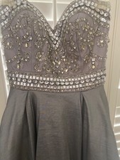 Mac Duggal sz 6, prom pageant dress, slate gray ball gown style, sweetheart neck
