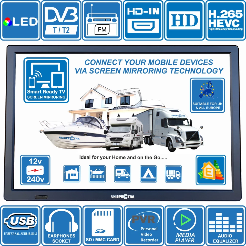 16” Smart Ready TV 12V 240V DVB-T2, FM Tuner Freeview MOTORHOME HGV BOAT KITCHEN - Image 2 of 4