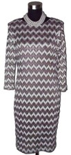Ronni Nicole Dress Sz 10 Evening Wedding MOB Silver White Taupe Knit Sheath M