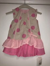 New Mother Care Baby Girls Corduroy 100% Cotton Pink Polka Dot Dress  3-6M - NWT