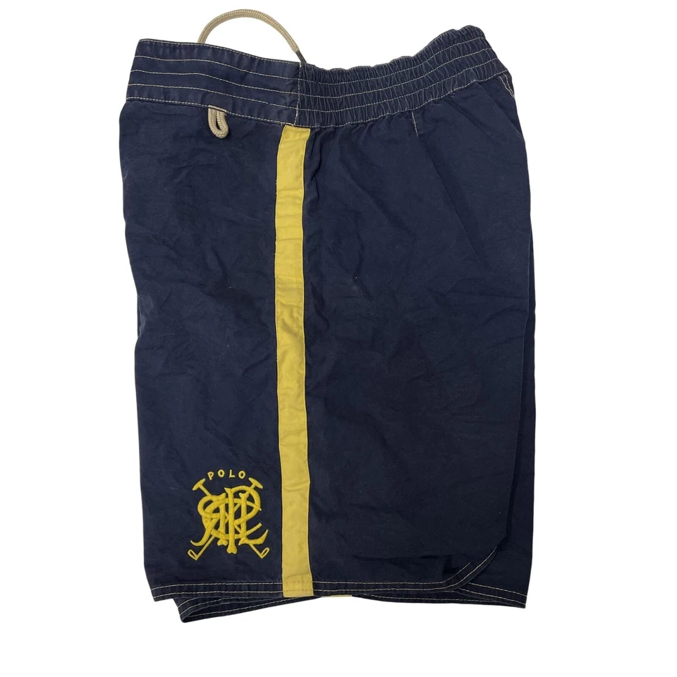 De Colección Ralph Lauren Para Hombre Azul Amarillo Bañador Polo Logo Playa Surf Board Shorts Foto 4 de 4