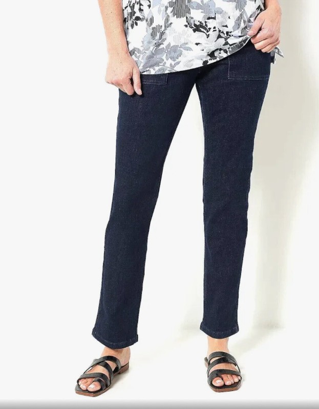 Denim & Co. Regular Easy Stretch Denim Straight Leg  Deep Indigo Plus 24 A476972