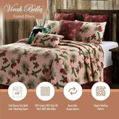 Virah Bella Full Queen Quilt Set Forest Pines 3 pc Lodge Cabin Pillow Shams