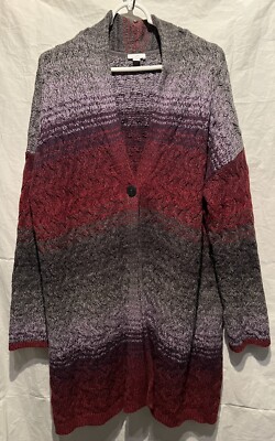 J Jill Duster Cardigan Size Large  Long Sleeve Colorful Sweater One Button Nice