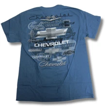Joe Blow T's Chevrolet All Over Logo Print Indigo Cotton Preshrunk T-Shirt