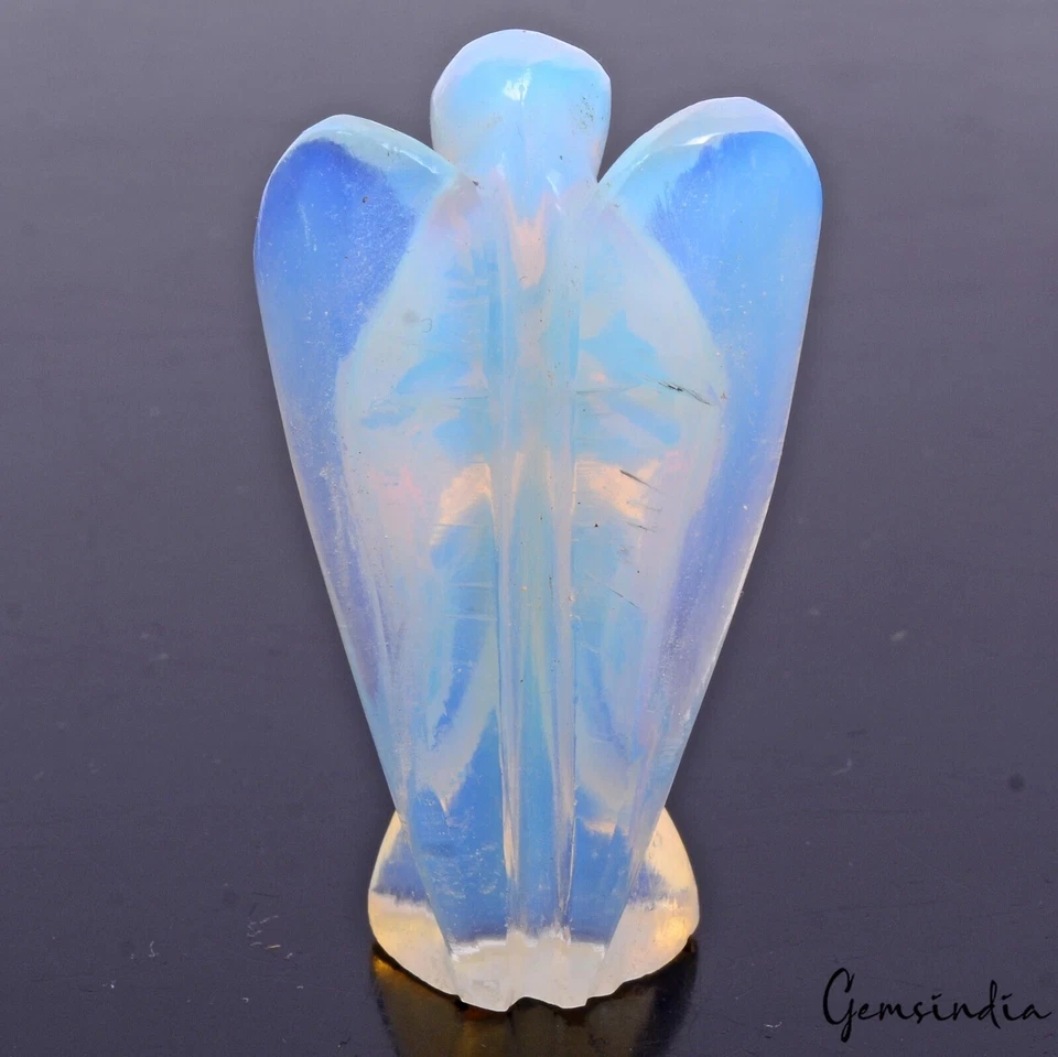 110 Ct/1.9inch Hydro Lab-Created Blue Shine Opal Carved Mini Angel Pocket Statue - Image 2 of 4