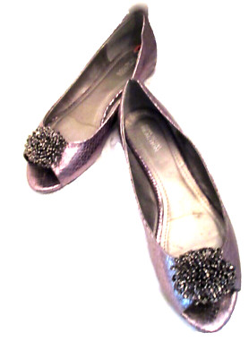 KENNETH COLE REACTION COPPER-TONE BALLET FLATS SLIDES LOAFERS BEADS POM POMS 9.5