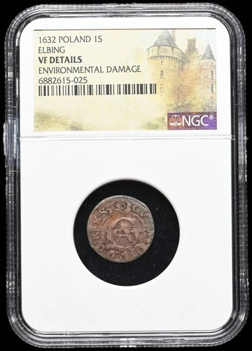 POLAND, Elbing. Gustavus Adolphus, 1632, Billon Solidus, NGC VF Details